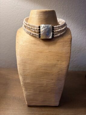 Handmade Cream Beaded Choker Necklace with Mother-of-Pearl Accent